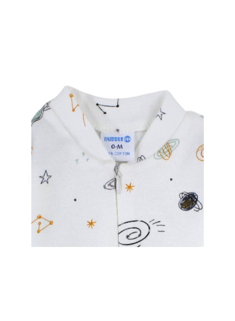 Bubble Boom Unisex Baby Cotton Baby Bodysuit – Off-White with Planets Print - Image 4